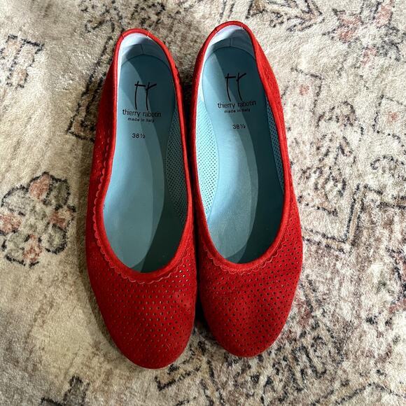 Thierry Rabotin Genie 7445 Red Perforated Suede Leather Ballet Flat SZ 8 $450 - Picture 8 of 13